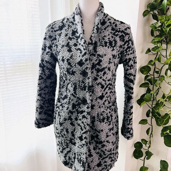 Banana Republic Gray & Black Spotted Wool Blend Chunk Button Jacket Size XSP - Picture 1 of 9